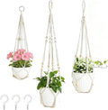 3 Pack Hanging Planters, Macrame Boho Plant Holder for Indoor Outdoor Plants, Plant Hangers with 3 Hooks for Garden Patio Home Decor