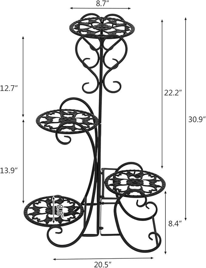 Plant Stand Indoor Outdoor, 4 Tier Metal Flower Pot Holder Shelves for Multiple Plants, Multi Tiered Planter Rack Display Shelf for Patio Garden Living Room (YH-CJ006)