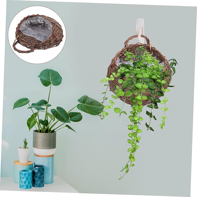 Wall Hanging Flower Pot Small Woven Baskets Wall Planter Basket Seagrass Plant Pot Seagrass Planter Rattan Wall Planter Plant Pots Indoor Nest Shape Basket Wicker Storage Box Rural