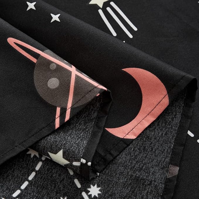 Kids Outer Space Galaxy Sheet Set Queen Girls Universe Planet Printed Bedding Set Super Soft Moon Starry Sky Bed Sheet Set Stars Constellation Sheets with Deep Pocket Fitted Sheet Pink Black