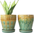 YQSLYSF 6 Inch Ceramic Planter with Drainage Hole and Saucer for Plants, Indoor-Outdoor Large Round Succulent Orchid Flower Pot, Set of 2