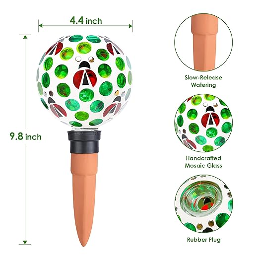 Terracotta Plant Watering Globes Mosaic Self Watering Spikes 2 Pack for Indoor Outdoor Plants Automatic Plant Waterer Plant Watering Devices for Garden Home Decor