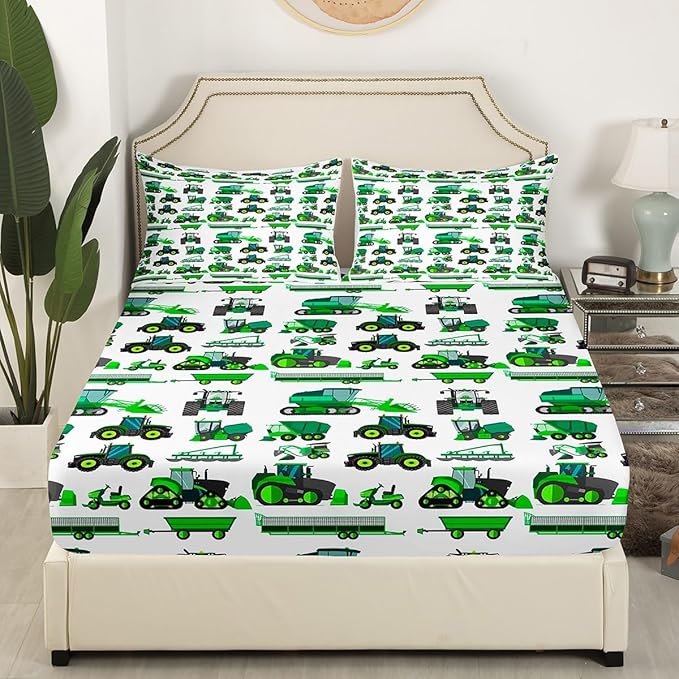 Feelyou Tractors Sheet Set Twin Size Kids Bed Sheets Boys Cartoon Farm Truck Bed Sheets Set Ultra Soft Construction Cars Bedding Set Children Equipment Car Decor Bedroom, Luxury Microfiber