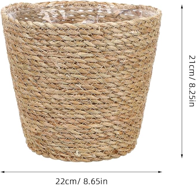 Abaodam 2pcs Woven Straw Plant Pot Baskets for Indoor Outdoor Gardening, 22x21x15cm Seagrass Planters with Natural Rattan Fiber, Rustic Flower Containers for Home Decor and Nursery Storage