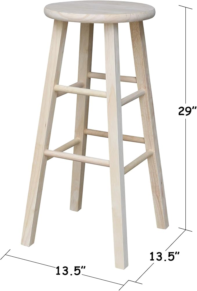 International Concepts Round Top Stool, 29-Inch Bar Height, Solid Parawood, Unfinished