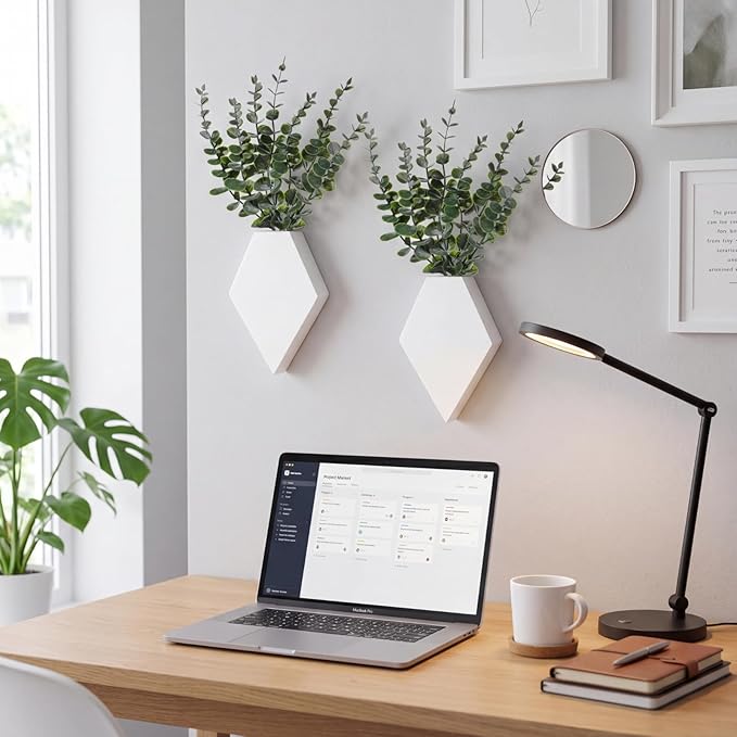 Chunful 2 Pcs Wooden Wall Planter Decor Hanging Fake Plants Greenery Flowers Holder Vase Boxes for Wall Bohemian Farmhouse Room Kitchen Office Indoor Decoration(White,7.1 x 4.7 x 1.2 Inches)