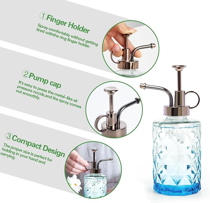 XXXFLOWER Upgraded Glass Plant Mister Spray Bottle 0.33L/11.15oz Decorative Spritzer Watering for Indoor House Plant Spritzer Succulent Watering Bottle