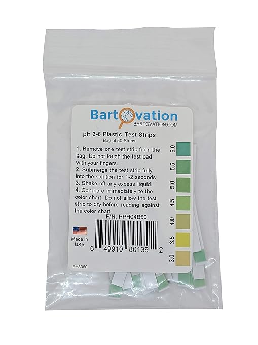 pH 3-6 Short Range Test Strips [Bag of 50 Strips] for Testing Sushi Rice, Salsa, and Kefir