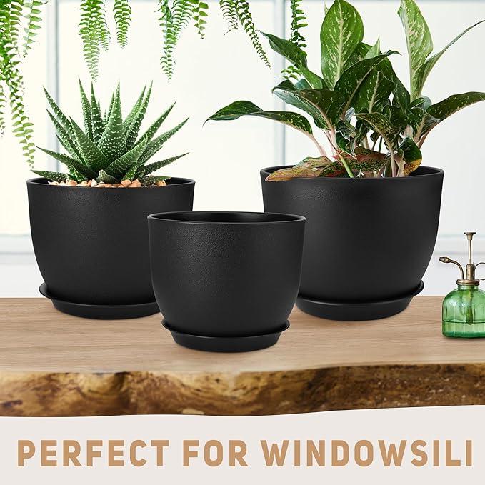 YNNICO Plant Pots 12/10/9 inch Set of 3, Flower Pots with Multi Mesh Drainage Holes, Large Planters for Indoor Outdoor Garden Plants and Flowers. (Black)