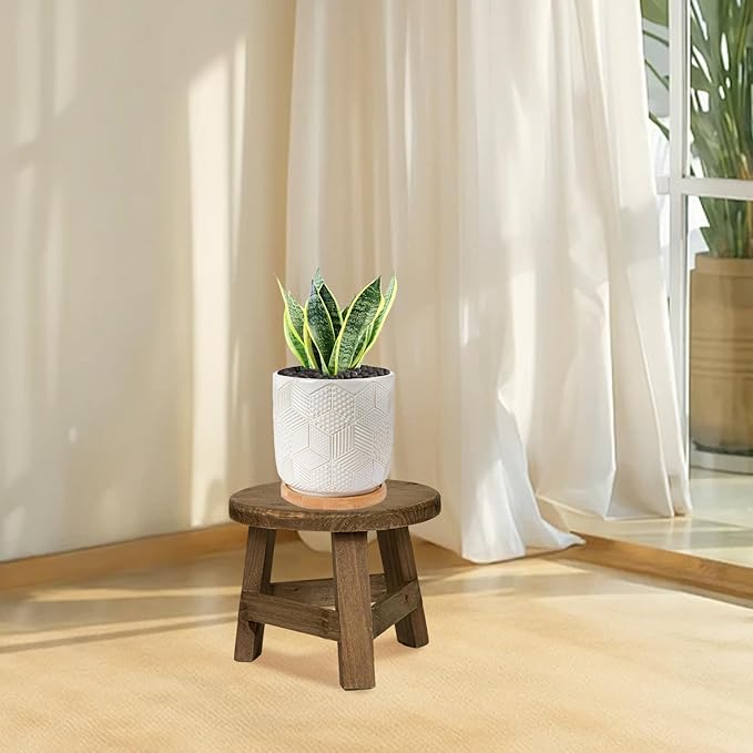 Plant Stool, 7x6 Inch Round Wooden Plant Stool, Rustic Decorative Small Wooden Stool for Indoor Bonsai Pot, Home, Garden, Patio, Lawn Decor