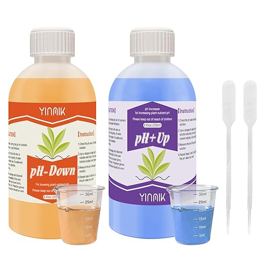 YINMIK General Hydroponics pH Up Down Liquid, pH Control kit Adjust pH Levels, 500ml Premium Buffering Solution for pH Stability,Suit for All Hydroponics Systems, Both for Soil and Water
