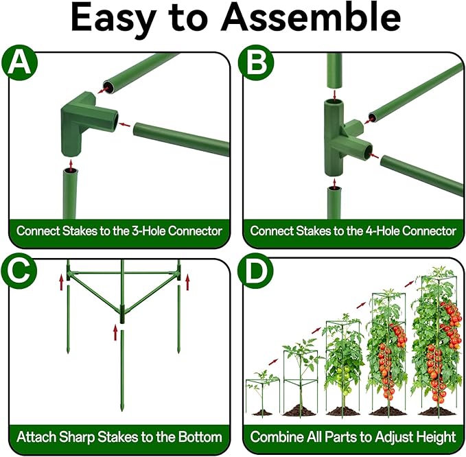 Halatool 72 Inch Extra Tall Tomato Cages for Garden, 2 Pack Heavy Duty Metal Plant Support Stakes for Climbing Plants, Adjustable Large Trellis for Outdoor Raised Garden Bed Vegetables Flowers Fruits