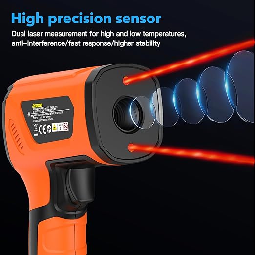 Infrared Thermometer Temperature Gun,-40℉~2912℉ Pyrometer, 50:1 High Temp Thermometer with Thermocouple Probe, Non-Contact Digital IR Laser Thermometer for Industrial HVAC Forge Metal