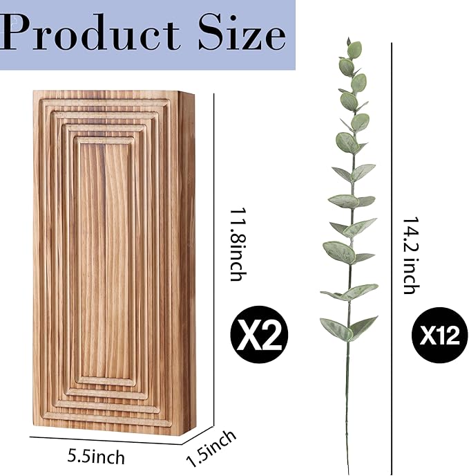 Wooden Wall Planter Vase, 2 Pack Brown Wood Hanging Vases with Fake Eucalyptus for Indoor Modern Boho Farmhouse Wall Art Decor for Home Indoor Kitchen Modern Farmhouse Bathroom