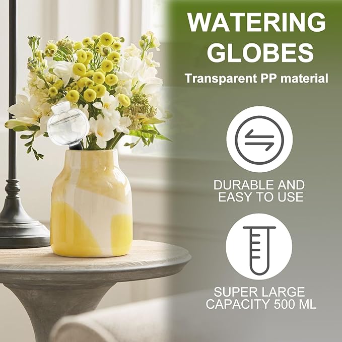 4 Pcs Plant Self Watering Globes, 17oz Large Plastic Water Bulbs Top Fill Watering Globes Slow Release Terracotta, Water Spikes Stakes for Indoor and Outdoor Plants (Clear)