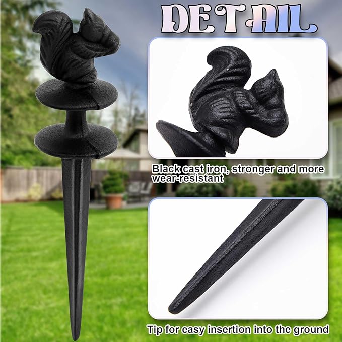 Tandefio 2 Pcs Squirrels Garden Hose Guide Stakes, Heavy Duty Decorative Antique Black Cast Iron Metal Hose Guides, Plant Protector for Lawn Yard Flower Bed