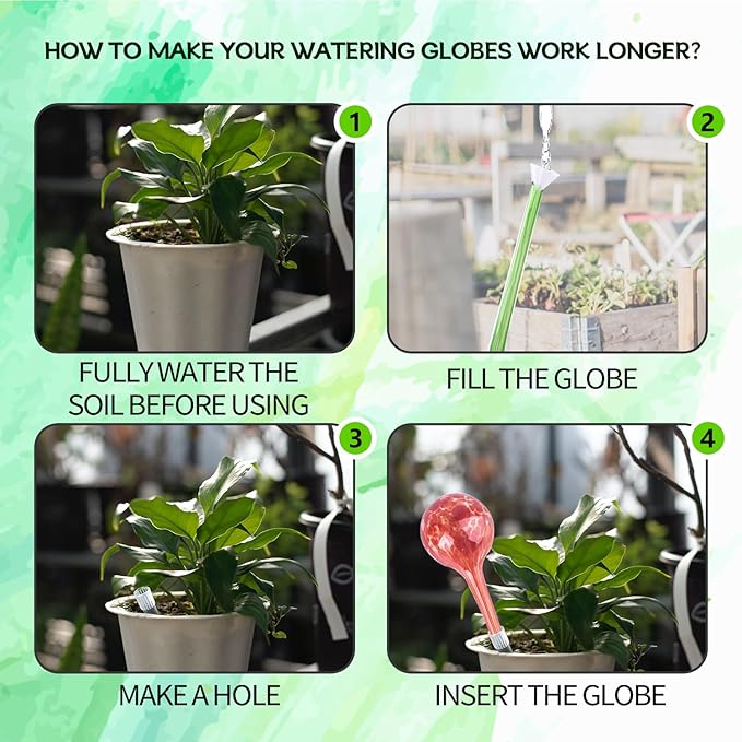 Plant Watering Globes Set of 4,Large Glass Self Watering Globes for Indoor & Outdoor Plants Vacation Plant Care Automatic Watering Bulbs Self Watering Planter Insert