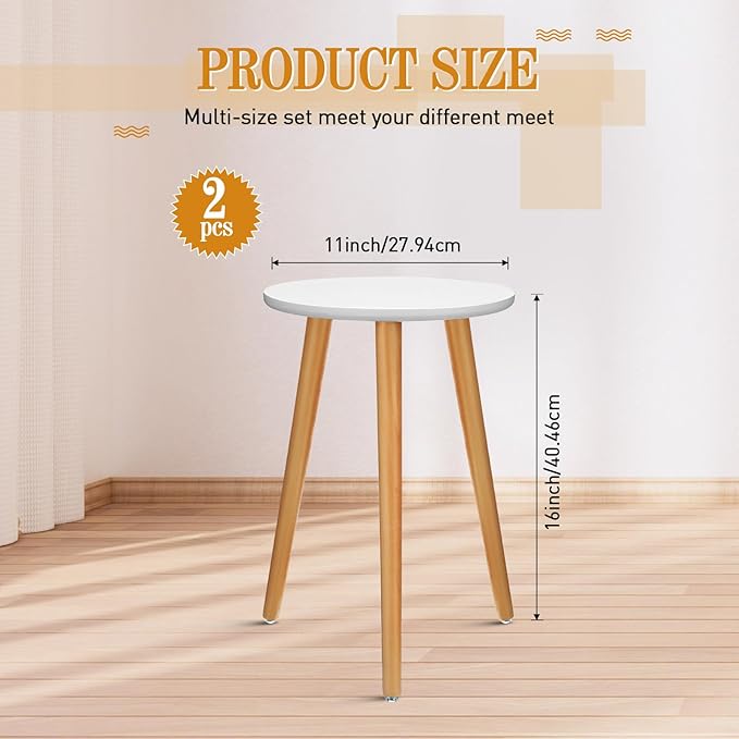 Briwooody 2 Pcs Wood Plant Stands Indoor Wooden Stool for Plants Mid Century Vintage Modern Flower Pots Holder Round Side Table End Table Plant Stools for Living Room Corner Balcony Decor(White)