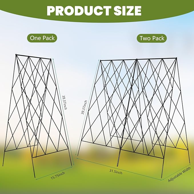 Cucumber Trellis 2 Pack, Foldable A-Frame Garden Trellis for Raised Bed Garden Grow Support with Plant Support Clips, Twist Ties, Plastic Ties, for Cucumber,Tomato, Climbing Plants and Flowers