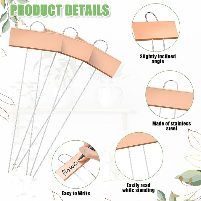 Maitys 62 Pcs Metal Plant Labels Garden Markers Outdoor Weatherproof 10.6 Inch Stainless Steel Nursery Tags Reusable Bulk with Pens for Flower Fruit Vegetable Seedling (Rose Gold Label with Black Ink)