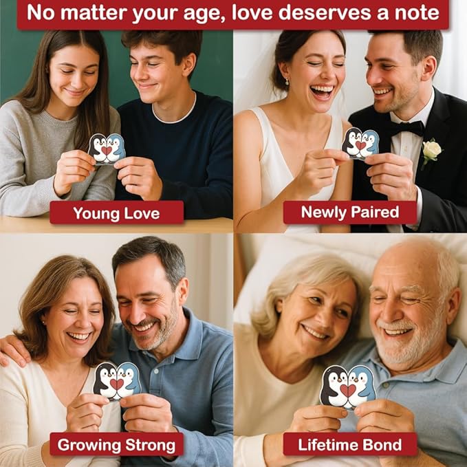 60 Love Notes For Him Her, Penguin Couple's Love Notes, Anniversary Card Long Distance Relationship Gifts For Boyfriend Girlfriend