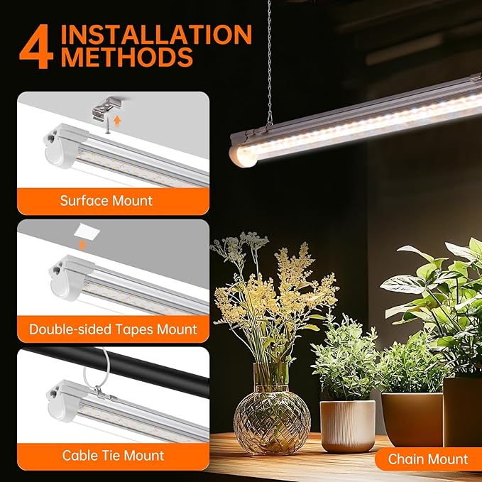 Bstrip Grow Light, 2FT 144W (6 x 24W) Plant Light, Full Spectrum with 660nm Red LEDs, 3686K T8 Grow Lights for Indoor Plants, Greenhouse, Seeding, Linkable Design with On/Off Switch, 6-Pack