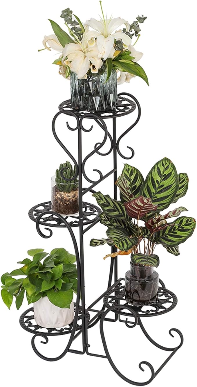 Plant Stand Indoor Outdoor, 4 Tier Metal Flower Pot Holder Shelves for Multiple Plants, Multi Tiered Planter Rack Display Shelf for Patio Garden Living Room (YH-CJ006)