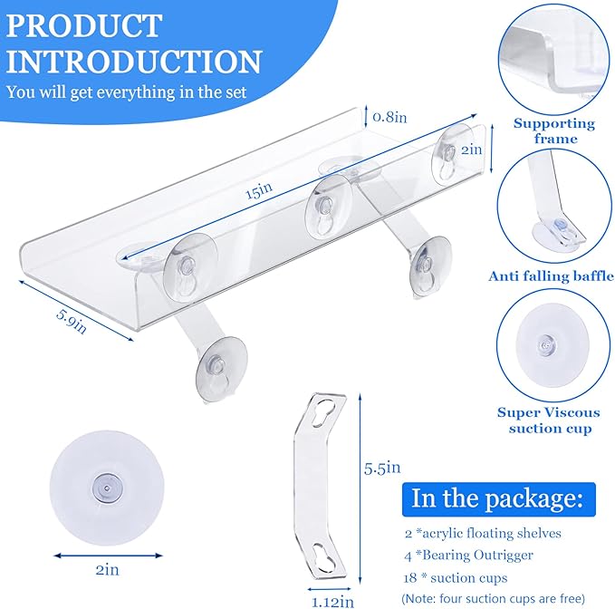 2 Pcs Plant Window Shelf, Window Plant Shelves with Bracket,15in Transparent Acrylic Sill Extender with Suction Cup, Floating Shelf for Plants Apply to Succulents, Seed Plant