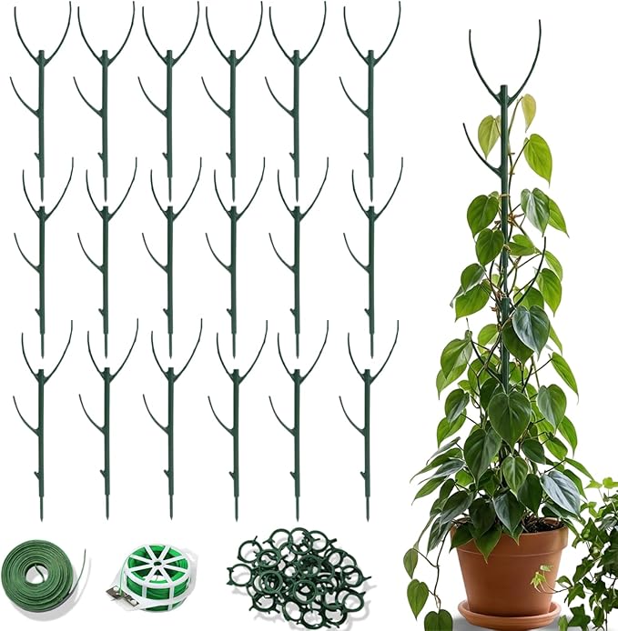 18 Pack Adjustable Plant Support Pole, Indoor & Outdoor Houseplant Stem Support, Adjustable Plant Support Stakes with Clamps, Garden Accessories for Monstera, Pothos, Replacement for Plant Stakes