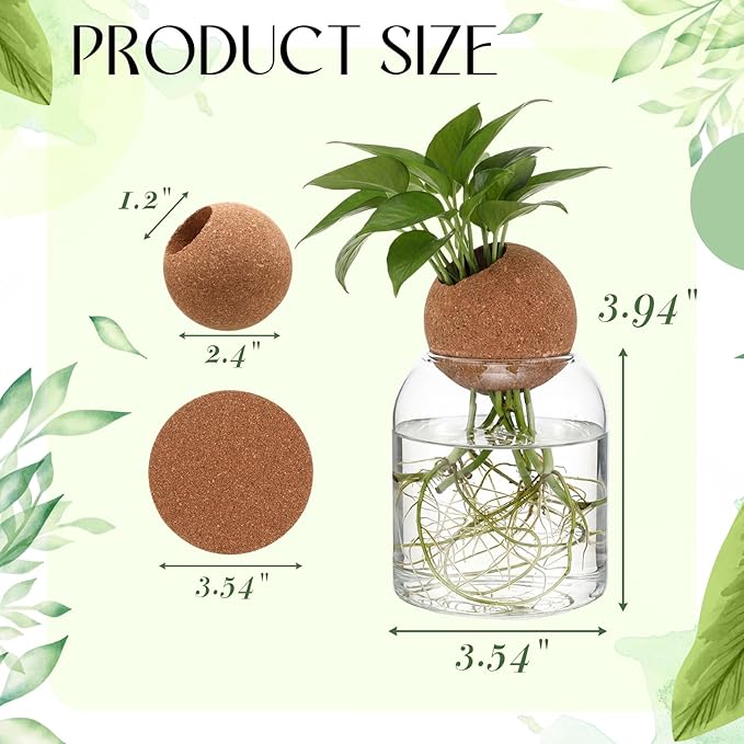 Baderke 3 Pcs Glass Plant Propagation Stations with Spherical Lid Glass Jars Plant Propagation Vases Hydroponic Spherical Cork Planter for Indoor Home Office Desktop Decor(Round,3.94 Inches)