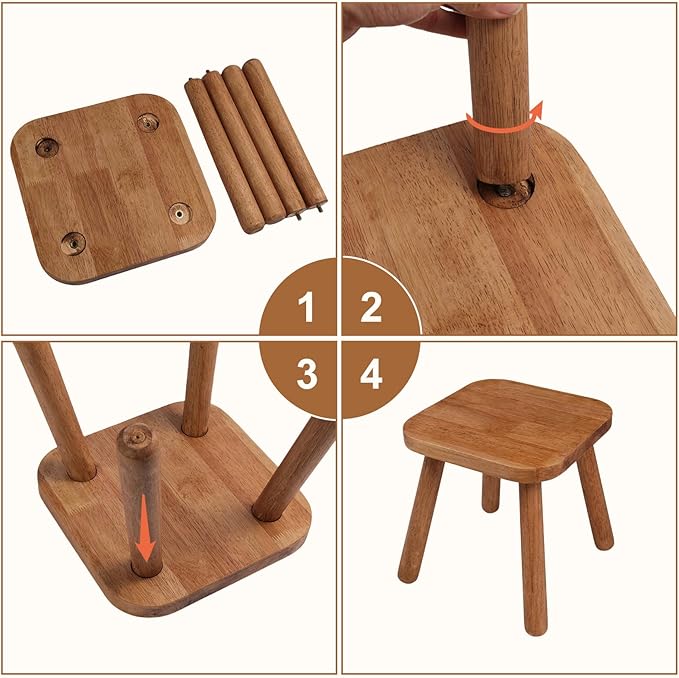 Solid Wood Step Stool，Wooden Plant Stool, Wood Plant Stand, Round Footstool, Removable Portable, Small Short Shoe Changing Stool (Walnut, 11.7inch)