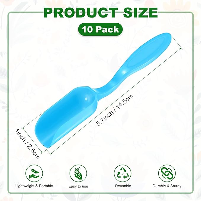 M METERXITY 10-Pack Mini Gardening Shovel Spoons, Plastic Garden Soil Scoops for Cultivation Digging Transplanting/Flower Planting/Plant Succulent, Colorful Small Gardening Tools [Blue]