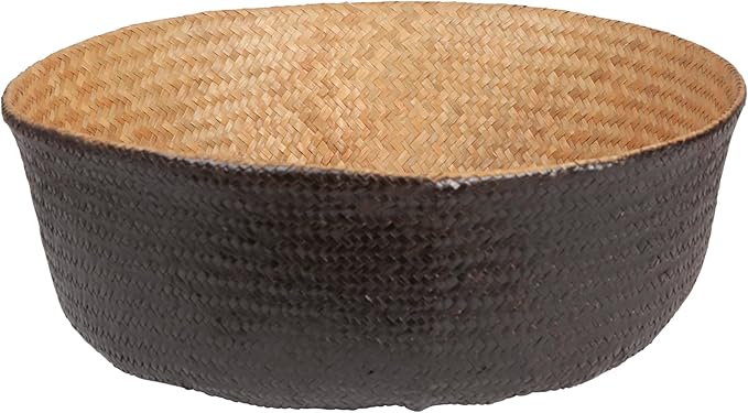Bloomingville Handwoven Seagrass Folding Basket with Handles, Natural and Black