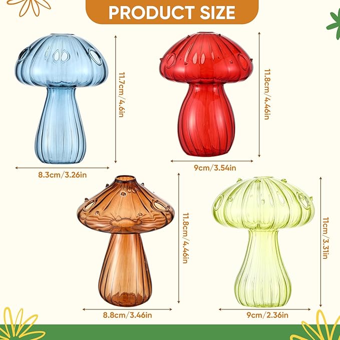 LemonRoad 8 Pcs Mushroom Window Propagation Stations with Suction Cups Cute Glass Wall Hanging Planter Holder Flower Vases Hydroponic Bud Terrarium Jar for Indoor Window Living Room Home Office Decor