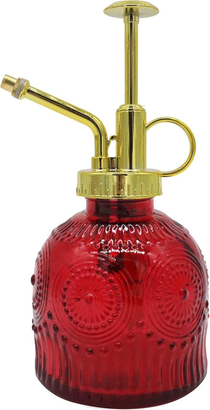 Glass Plant Mister Spray Bottle, 230ML Vintage Plant Spritzer, Succulent Watering Bottle Glass with Top Pump, Small Plants Sprayer Watering Can for Indoor Outdoor House(Red)
