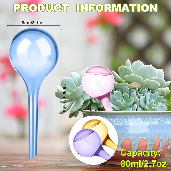 Droutti 4 Pack Plant Watering Globes Colored Self Watering Globes Automatic Watering Bulbs Plastic Plant Water Globes Drip Irrigation Device for Indoor Outdoor Plants (26.5×8 cm)