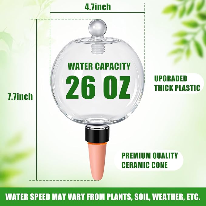 26 oz Extra Large Plant Self Watering Globes Top Fill - Upgraded Plastic Water Bulbs, Slow Release Terracotta Self Watering Planter Insert, Plant Watering Devices System, Water Spikes Stakes, 4 Pack