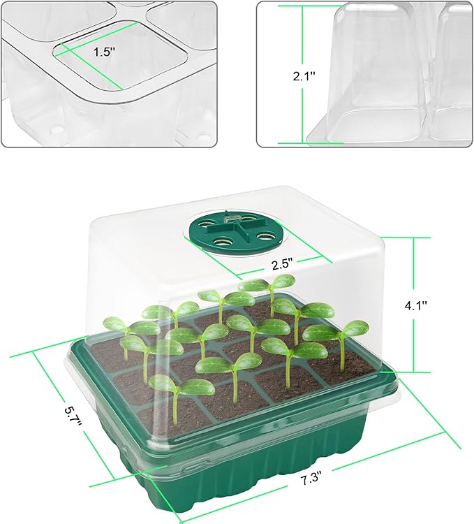 Seed Starter Tray, Plant Propagation Station with Grow Light, Seedling Starter Trays with Timing Controller, Mini Greenhouse Kit with Humidity Domes and Base, Plant Tray for Seeds Growing Starting