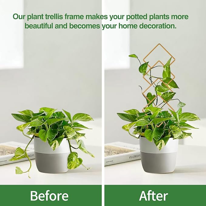 Wellsign Indoor Plant Trellis for Potted Plants, 16inch Gold Small Trellis for Climbing Plants Outdoor Garden Metal Trellis with Different Patterns for Vine Ivy Flower Plant Support 4 Pack