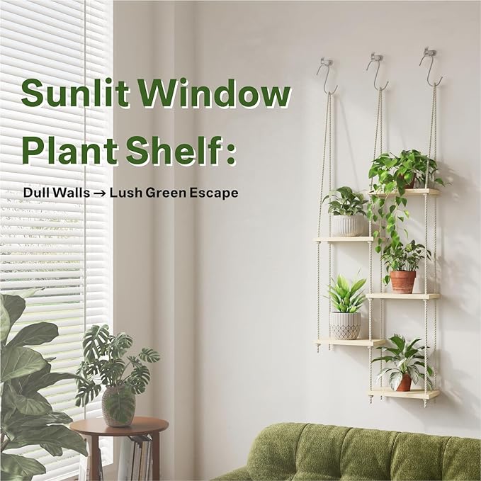 Window Plant Shelves 5-Tier Hanging Plant Shelves for Indoor Window Shelf for Plants Wall Mounted Window Sill Plant Shelf Living Room Garden Boho Decor