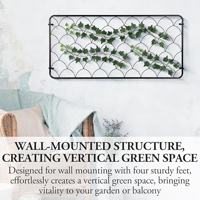MyGift 4 Ft Tall Garden Trellis, Matte Black Metal Wire Trellis with Scale Design, Wall Mounted Scallop Pattern Lattice Support Frame for Climbing Plants and Crawling Vines