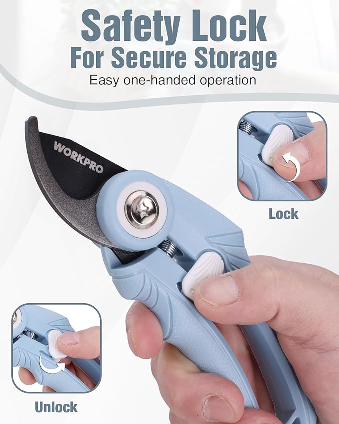 WORKPRO 2-Pack 6.9" Garden Pruning Shears, Bypass & Straight Gardening Scissors with SK5 Steel Blade, Handheld Garden Floral Clippers for Rose, Plants, Flowers, Gardening Gifts for Women & Men, Blue