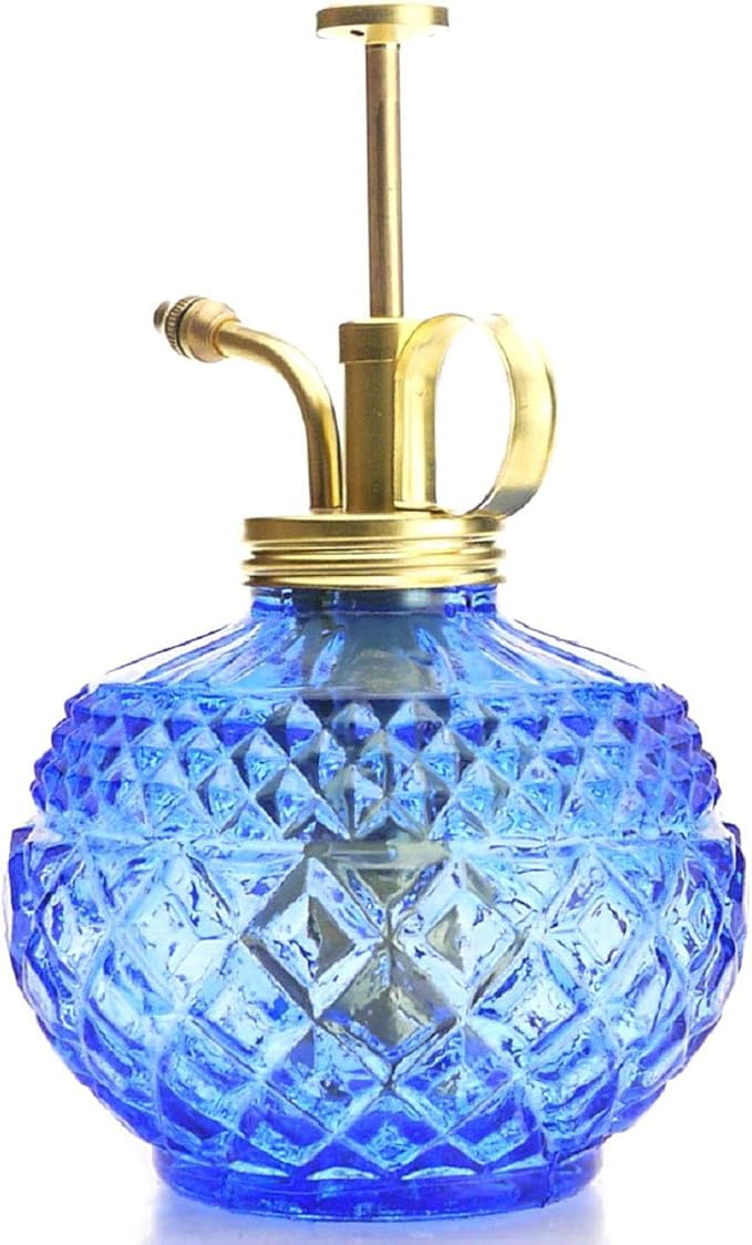 Plant Mister- Blue Color Glass Bottle & Brass Sprayer (Matt Gold)