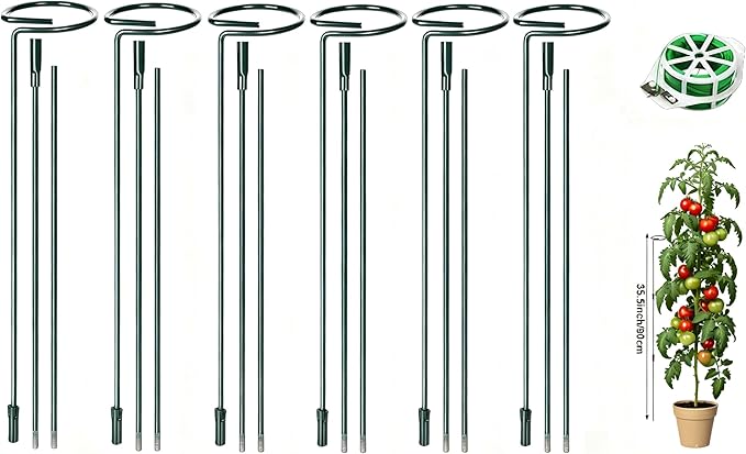 6 Sets Durable Metal Plant Stakes - 12/25/36 Inch Steel Plant Support Garden Stakes Sticks, Indoor Outdoor Plant Poles for Tomato, Orchid, Lily, Peony, Amaryllis, Flowers & Vegetables