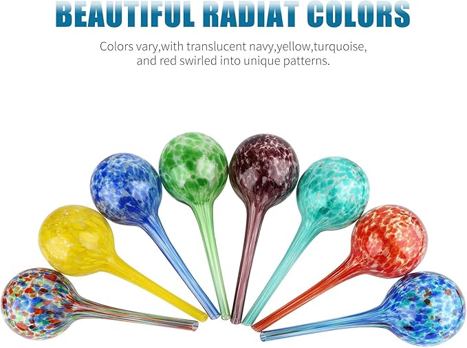 Brajttt Automatic Glass Watering Bulbs, Glass Ball Planters, Decorative Garden Watering Cans with 8 Tags, 8-Pack, 2.95 inch Diameter