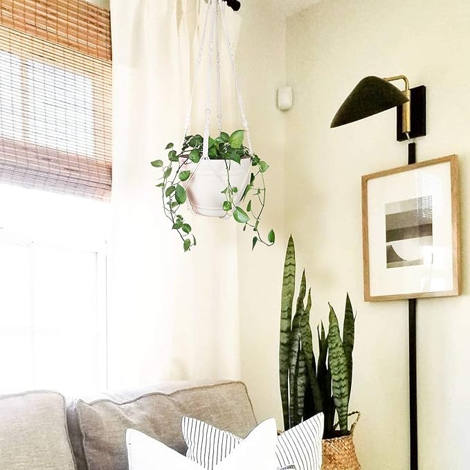 Bouqlife 43 Inches Macrame Plant Hanger Large for 12 inch Pot Extra Long No Tassel Cotton Rope Hanging Plant Holder with Ceiling Hook Bohemian Home Decor