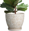 MPotTo 10 Inch Ceramic Planter Pot Large Plant Pot for Indoor Plants Outdoor Round Flower Pot with Drainage Hole and Saucer for Home Garden Decor White