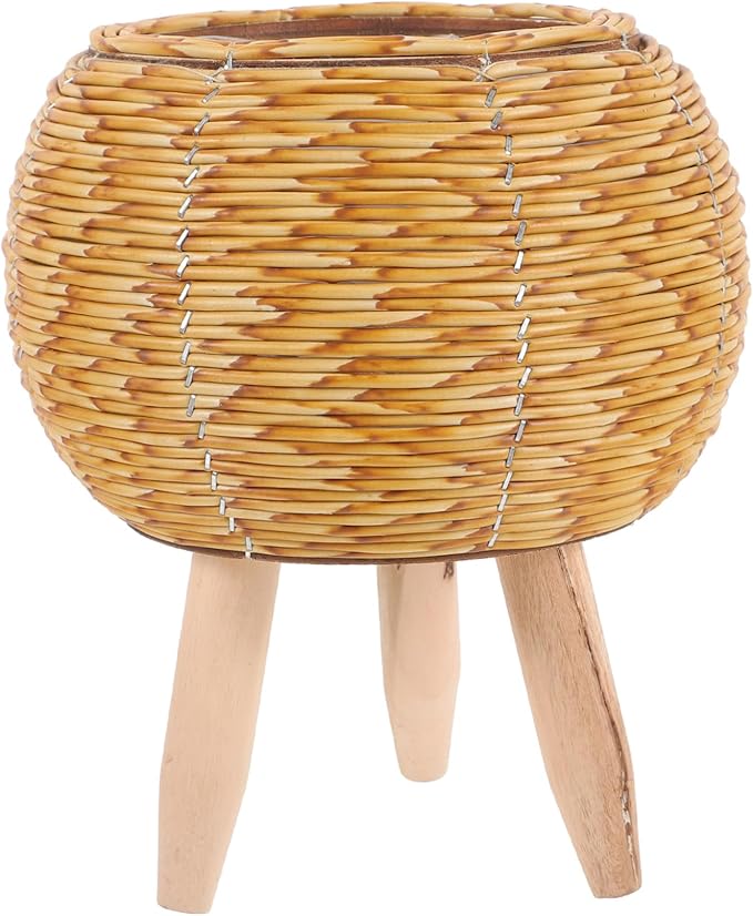 Totority Seagrass Flower Basket Stand Rattan Planter Holder Minimalist Plant Stand for Living
