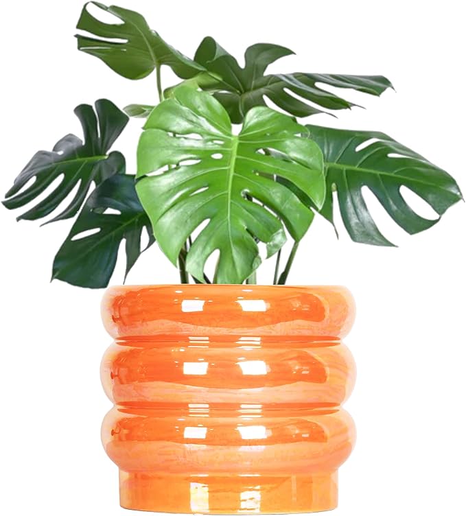 7.8 Inch Ceramic Plant Pots for Indoor Plants, Rainbow Pearl Glaze Planter with Planters for Plants with Drainage Hole, Orchid Pots, Succulent Pot, Flower Pot (Orange)