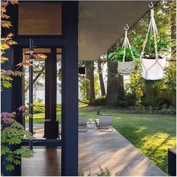 2 Pack Macrame Plant Hangers, 20‘’ Plant Hangers Indoor, Handmade Woven Cotton Style Hanging Plant Holder, Short No Tassels for Indoor Outdoor and Home Decor Hanging Planter